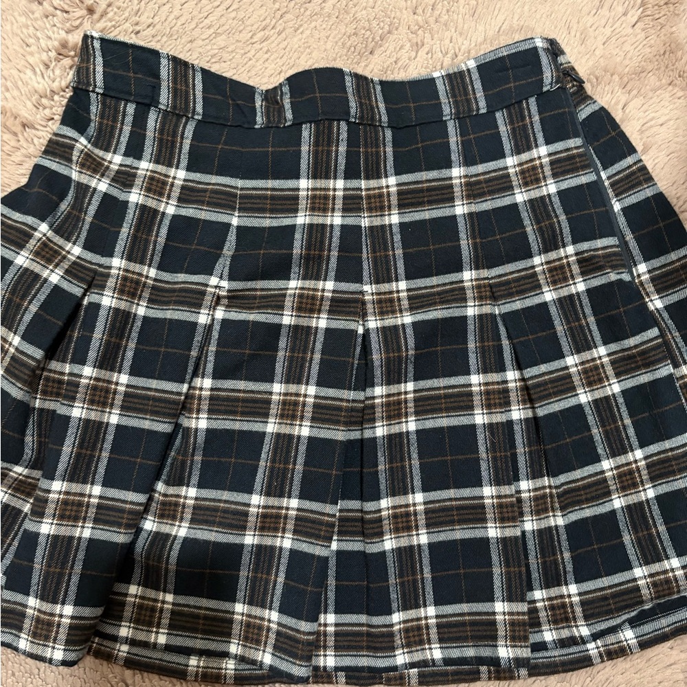 Hollister Navy Blue and Brown Plaid Skirt
